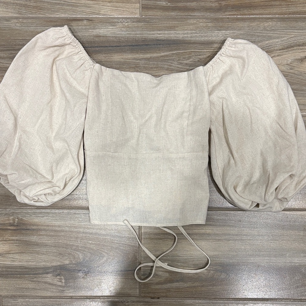 Chic Beige Puff Sleeve Blouse